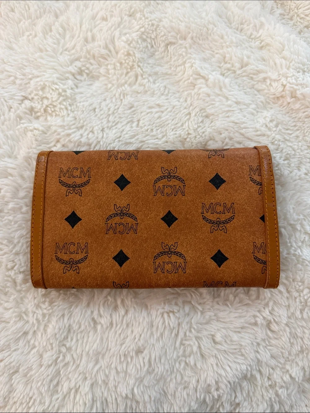 MCM Cognac Logo Card Wallet with Gold